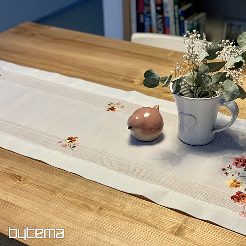Bestickte Tischdecke und Schal GARTENBLUMEN