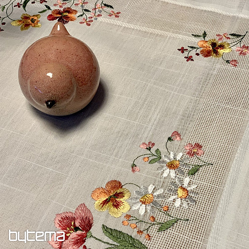 Bestickte Tischdecke und Schal GARTENBLUMEN