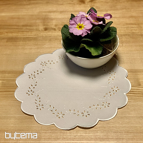Besticktes Tischset mit weißen BLUMEN als Prägung