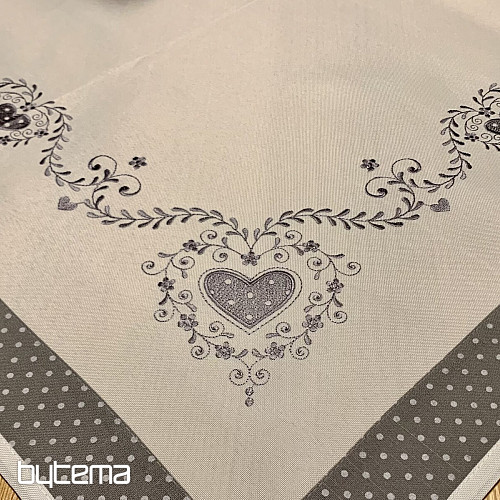 Bestickte Tischdecke und Schal GRAUES HERZ