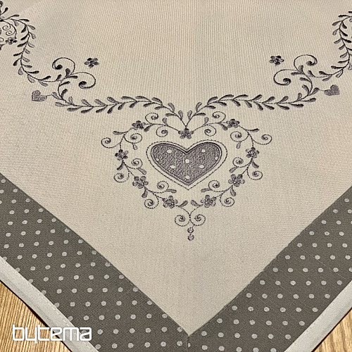 Bestickte Tischdecke und Schal GRAUES HERZ