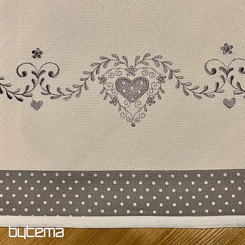 Bestickte Tischdecke und Schal GRAUES HERZ