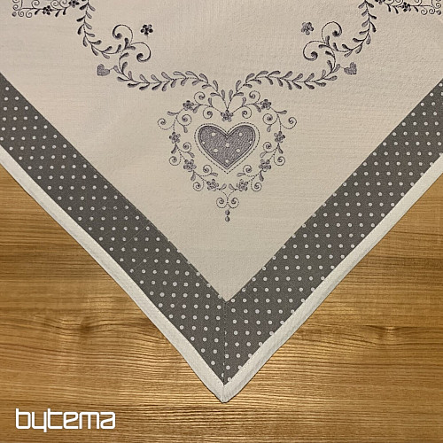 Bestickte Tischdecke und Schal GRAUES HERZ