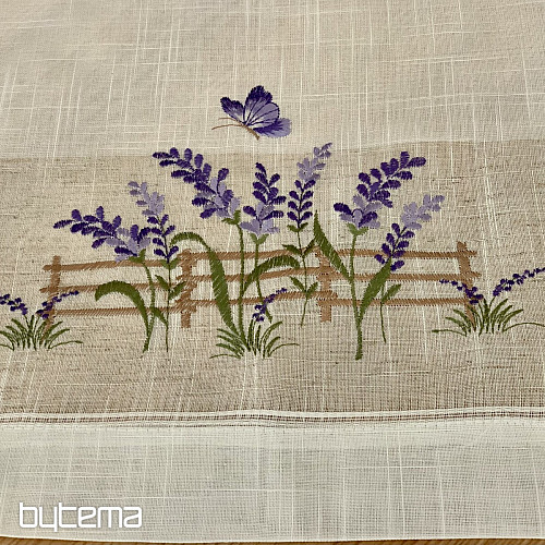 Bestickte Tischdecke und Schal LAVENDER HINTER DEM ZAUN