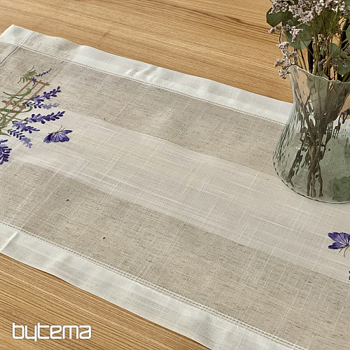 Bestickte Tischdecke und Schal LAVENDER HINTER DEM ZAUN