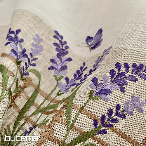 Bestickte Tischdecke und Schal LAVENDER HINTER DEM ZAUN
