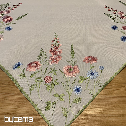 Bestickte Tischdecke und Schal WIESENBLUMEN