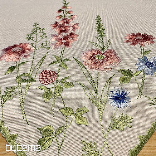 Bestickte Tischdecke und Schal WIESENBLUMEN