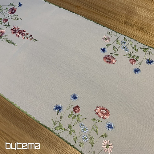 Bestickte Tischdecke und Schal WIESENBLUMEN