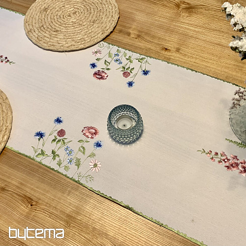 Bestickte Tischdecke und Schal WIESENBLUMEN