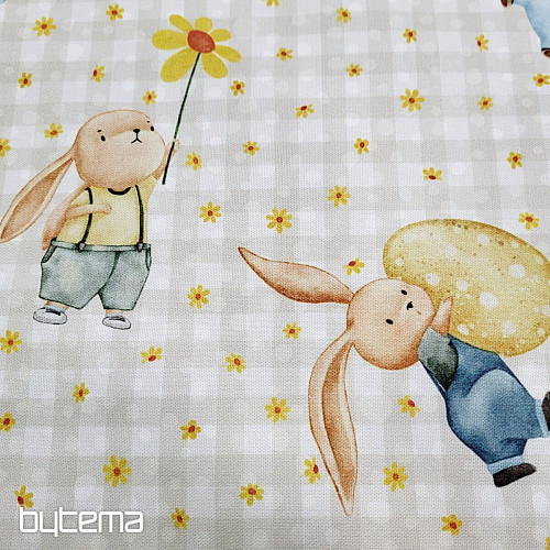 Dekostoff HASEN UND BLUMEN