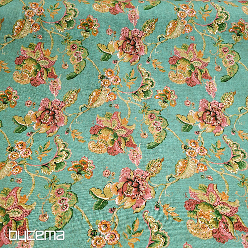 Dekostoff INDISCHE BLUMEN türkis