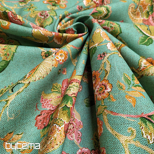 Dekostoff INDISCHE BLUMEN türkis