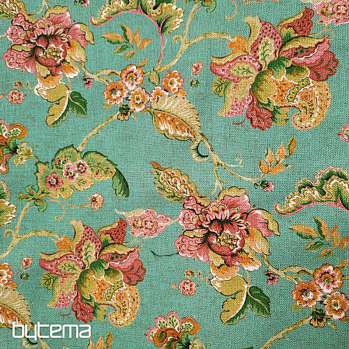 Dekostoff INDISCHE BLUMEN türkis