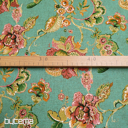 Dekostoff INDISCHE BLUMEN türkis