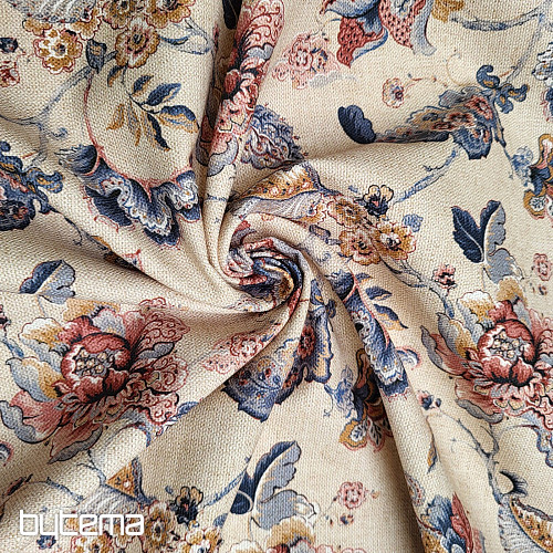 Dekostoff INDISCHE BLUMEN beige