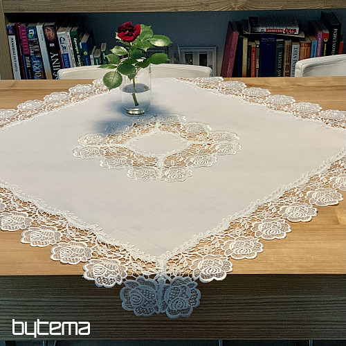 Weiße Rosen-Spitzen-Tischdecke