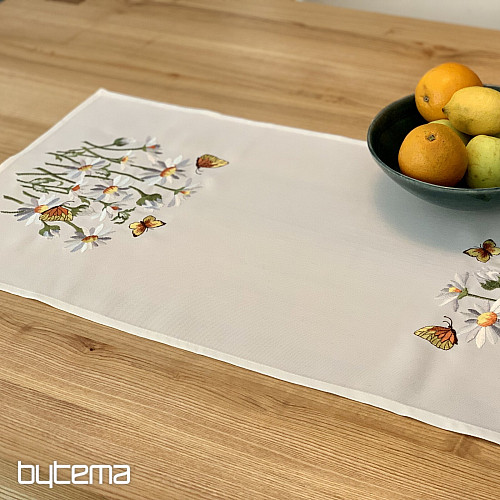 Bestickte Tischdecke und Schal GÄNSEBLÜMCHEN UND SCHMETTERLINGE