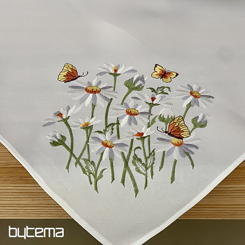 Bestickte Tischdecke und Schal GÄNSEBLÜMCHEN UND SCHMETTERLINGE