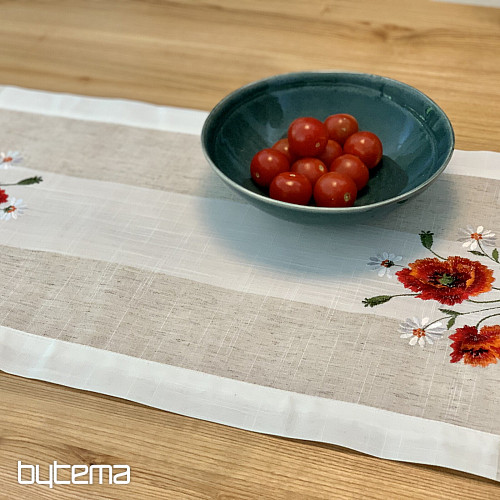 Bestickte Tischdecke und Schal Mohnblumen