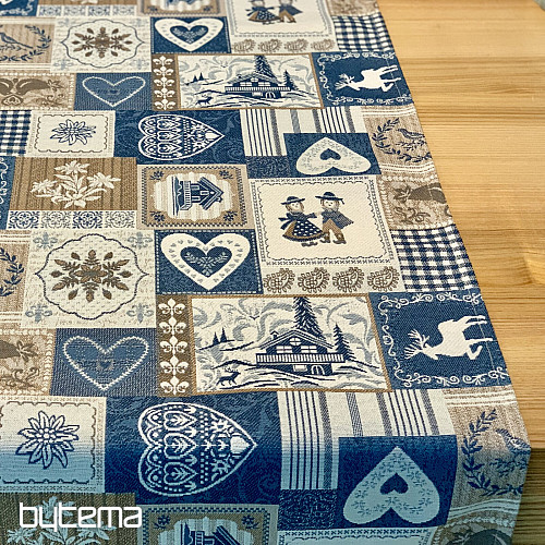 Gobelin-Tischdecke, Schal PATCHWORK HERZ blau