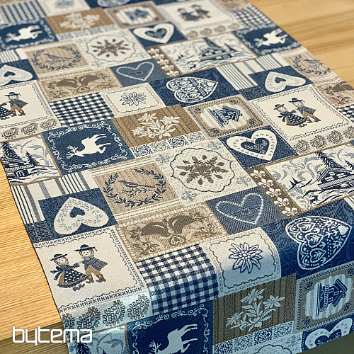 Gobelin-Tischdecke, Schal PATCHWORK HERZ blau