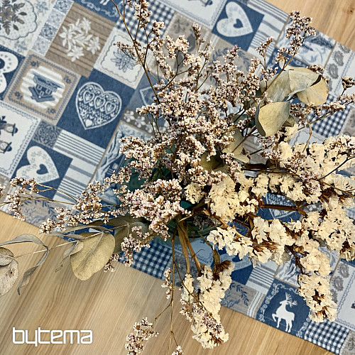 Gobelin-Tischdecke, Schal PATCHWORK HERZ blau
