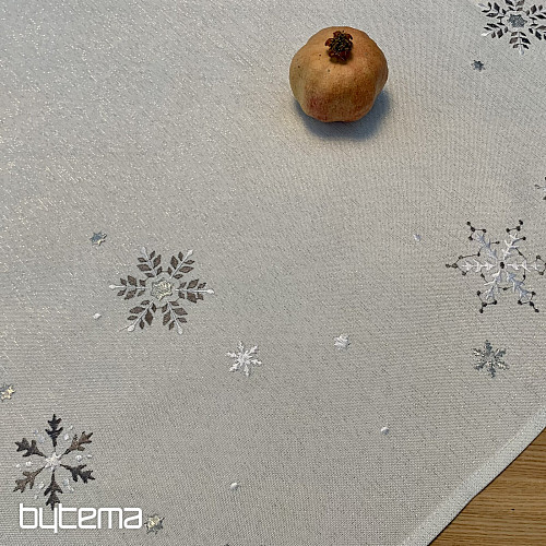 Bestickte Weihnachtstischdecke und Schal in GRAU-WEISS-FLAKE