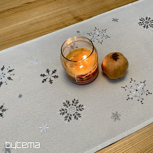 Bestickte Weihnachtstischdecke und Schal in GRAU-WEISS-FLAKE