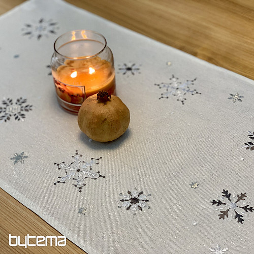 Bestickte Weihnachtstischdecke und Schal in GRAU-WEISS-FLAKE