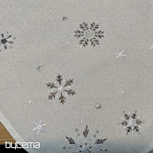 Bestickte Weihnachtstischdecke und Schal in GRAU-WEISS-FLAKE