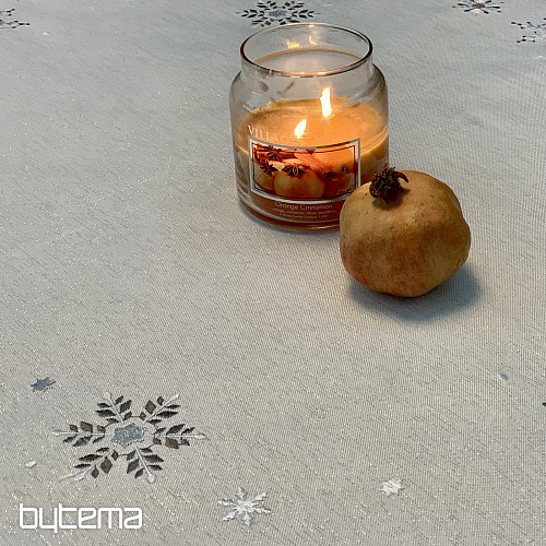 Bestickte Weihnachtstischdecke und Schal in GRAU-WEISS-FLAKE