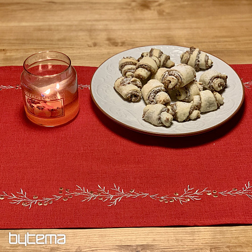 Bestickte Weihnachtstischdecke und Schal MISTLET RED