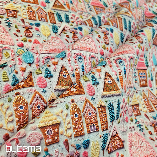 Baumwollstoff LEBKUCHENHÜTTEN