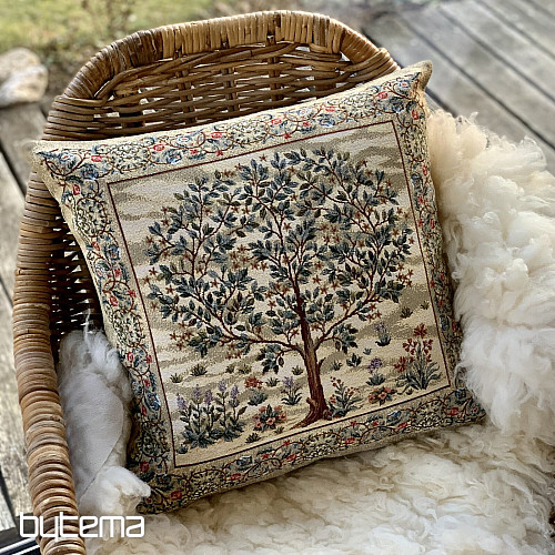 Gobelin-Kissenbezug TREE OF HAPPINESS beige
