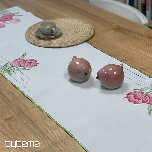 Bestickte Tischdecke und Schal Rosa Tulpen