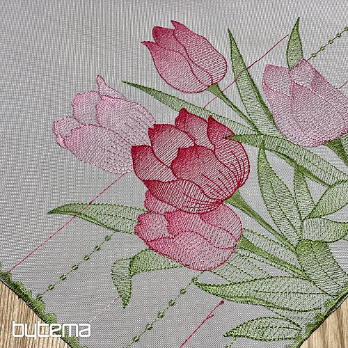 Bestickte Tischdecke und Schal Rosa Tulpen