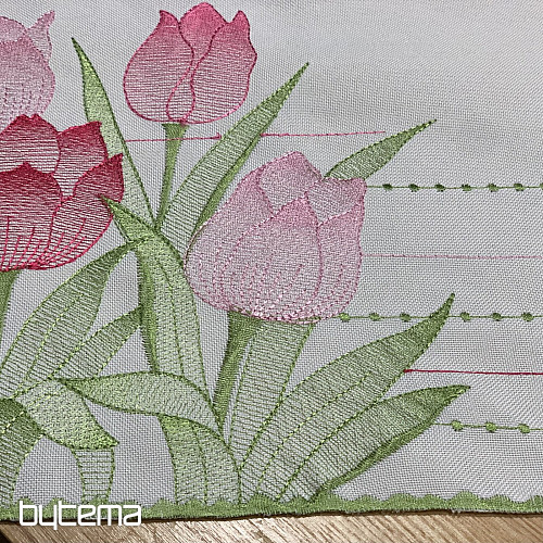 Bestickte Tischdecke und Schal Rosa Tulpen