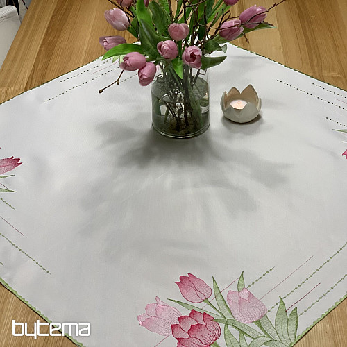 Bestickte Tischdecke und Schal Rosa Tulpen