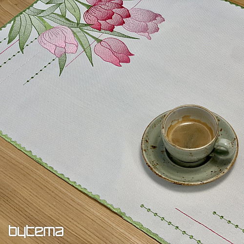 Bestickte Tischdecke und Schal Rosa Tulpen