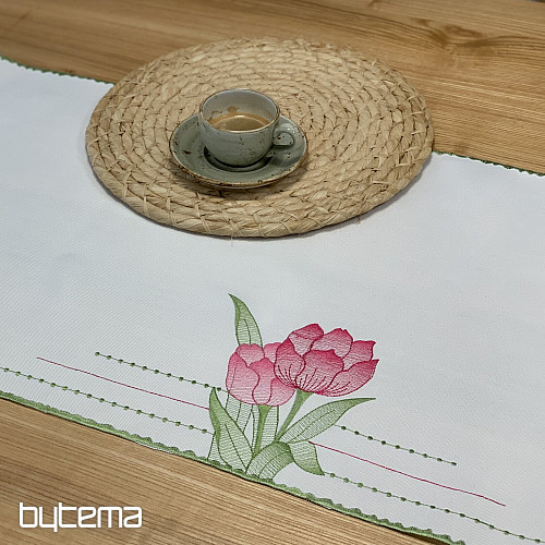 Bestickte Tischdecke und Schal Rosa Tulpen