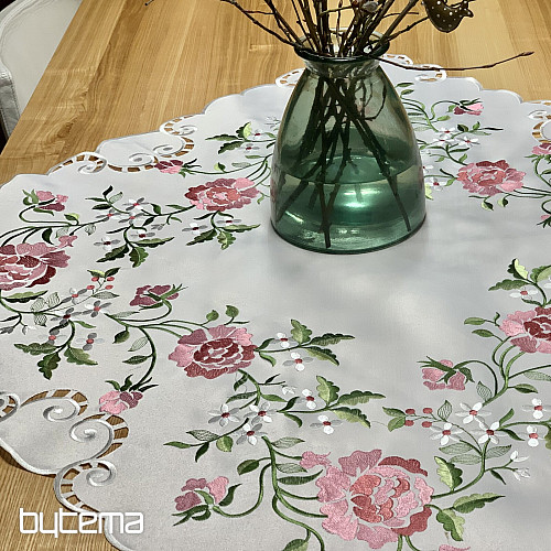 Bestickte Tischdecke und Schal ROSE