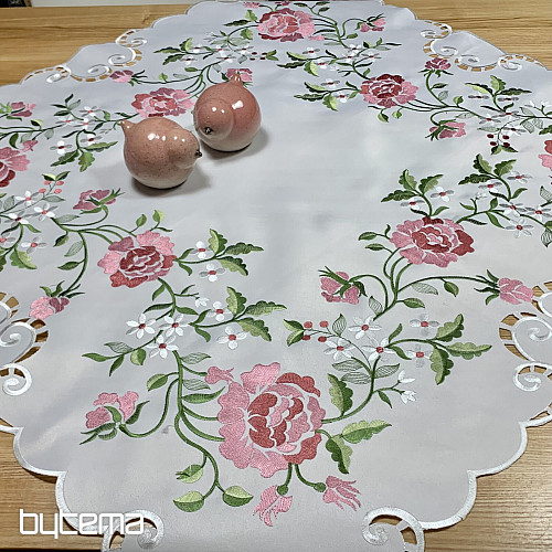 Bestickte Tischdecke und Schal ROSE