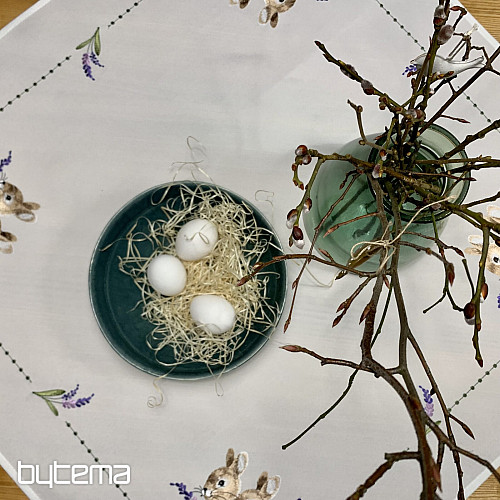 Bestickte Tischdecke OSTERHASE mit Lavendel