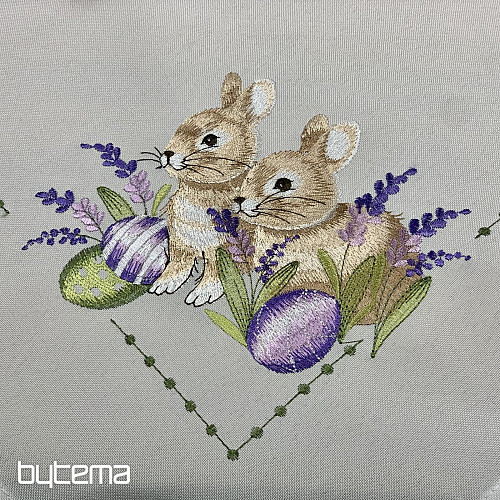 Bestickte Tischdecke OSTERHASE mit Lavendel