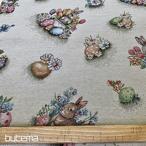 Gobelinstoff HASE IM BLUMENTOPF