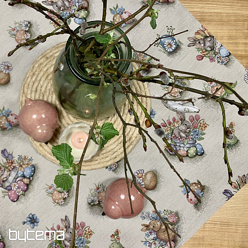 Gobelin-Tischdecke und Schal HASE IM BLUMENTOPF