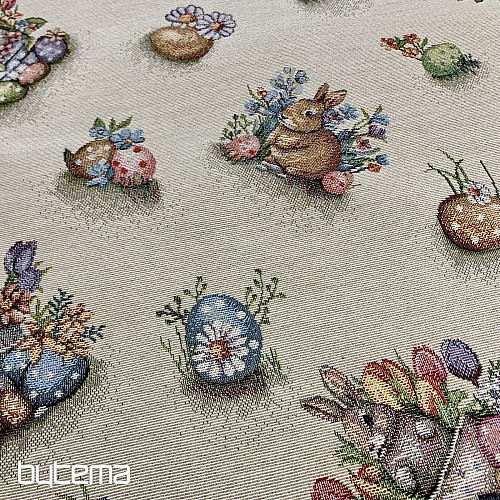 Gobelin-Tischdecke und Schal HASE IM BLUMENTOPF