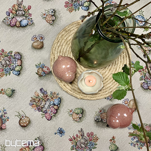 Gobelin-Tischdecke und Schal HASE IM BLUMENTOPF