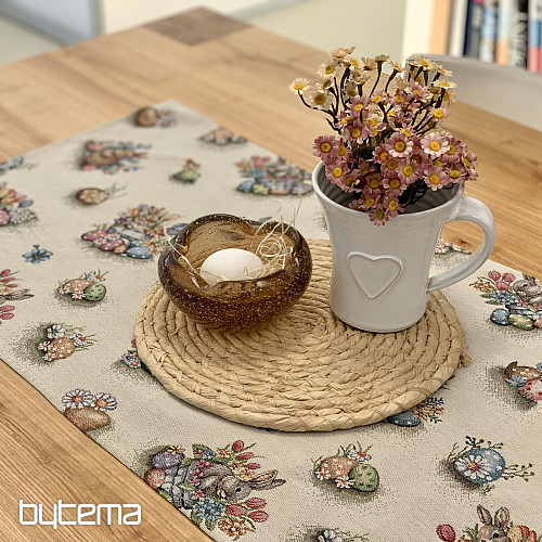 Gobelin-Tischdecke und Schal HASE IM BLUMENTOPF